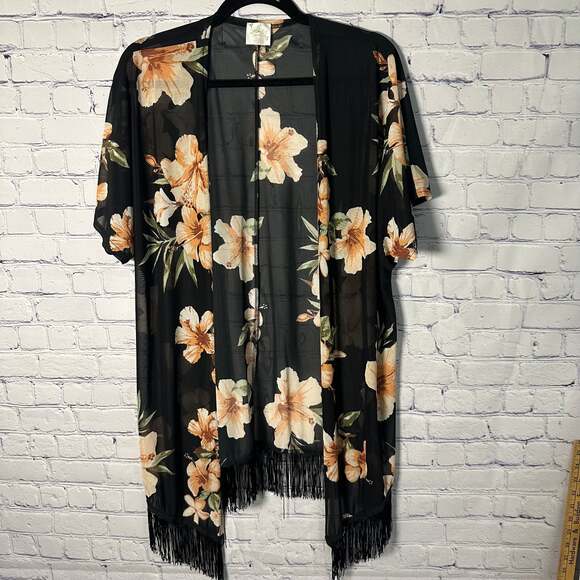 Siren Lily Maternity Other - Siren Lily Maternity Black with Floral Sheer 3/4 Sleeve Kimono